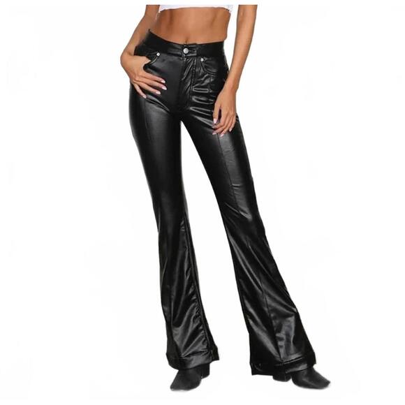revice Pants - Revice Black Leather Flare Pants Venus Flares